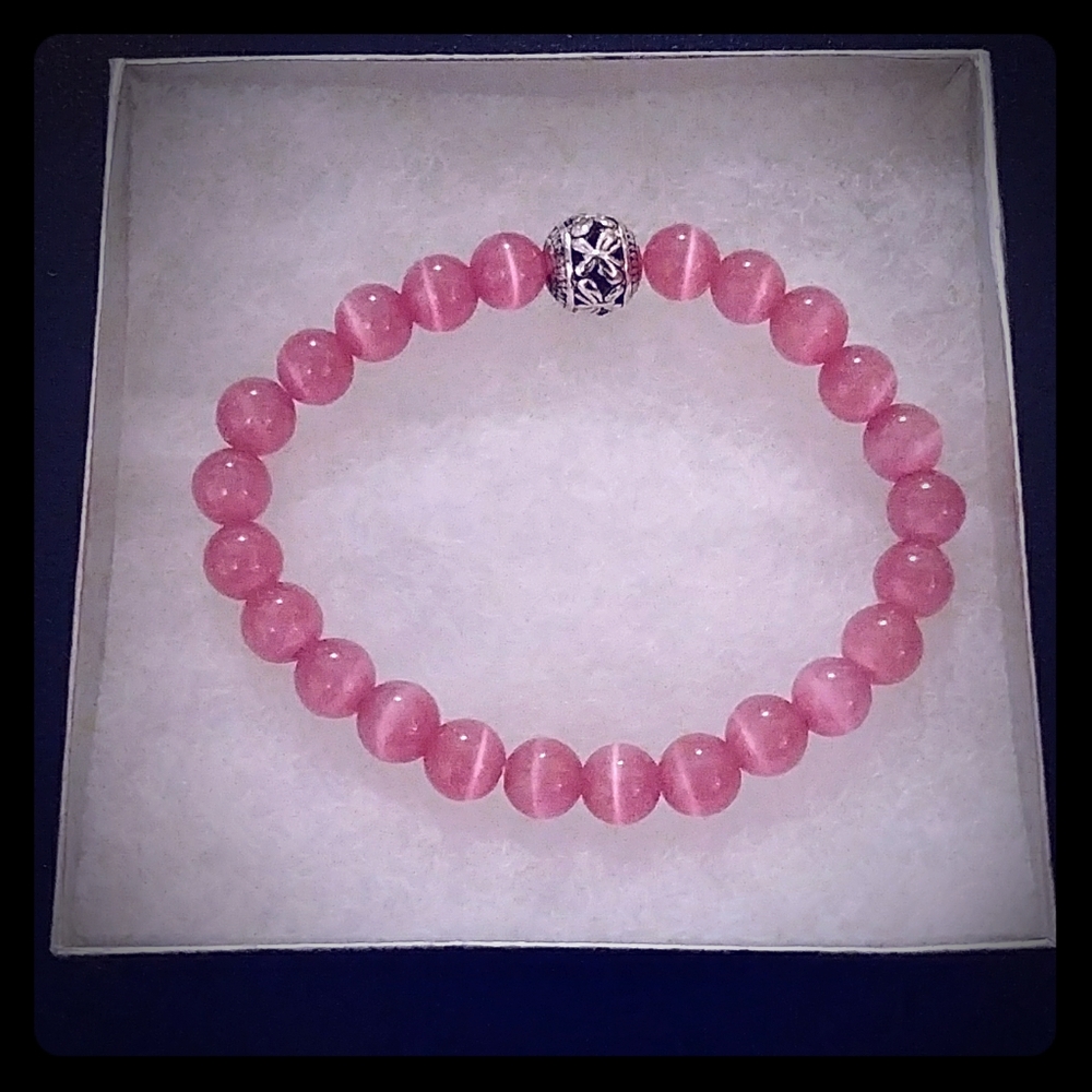 🔥CLEARANCE! Hibiscus Pink Cat Eye Stone Bracelet